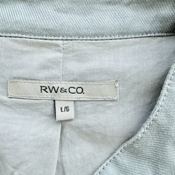 RW & CO Women’s Vintage Grey Jacket Short Sleeve Ruffled Collar 100% Ramie Large - Picture 13 of 15